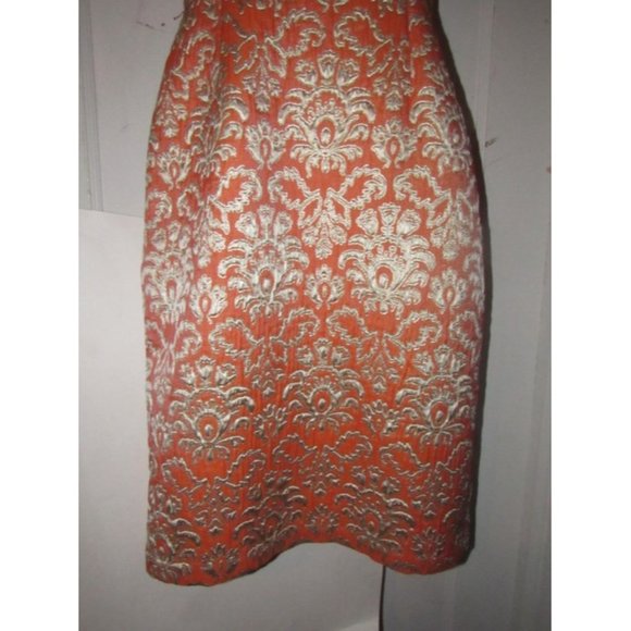 David Meister Orange With Metallic Floral Brocade Print Silk With A Halter Top - Picture 3 of 12